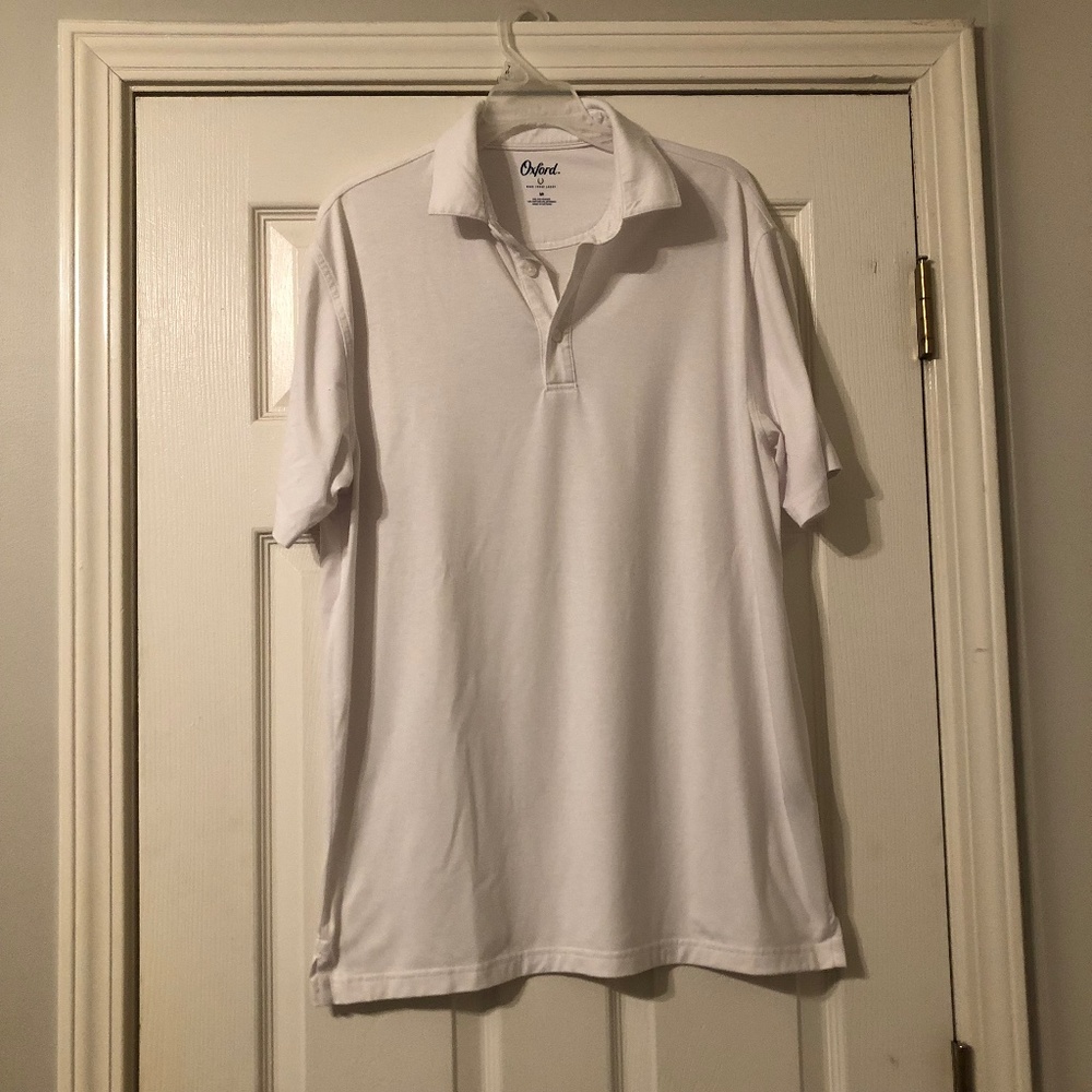 Mens Oxford M White Collared Button Up Short Sleeved Polo Shirt